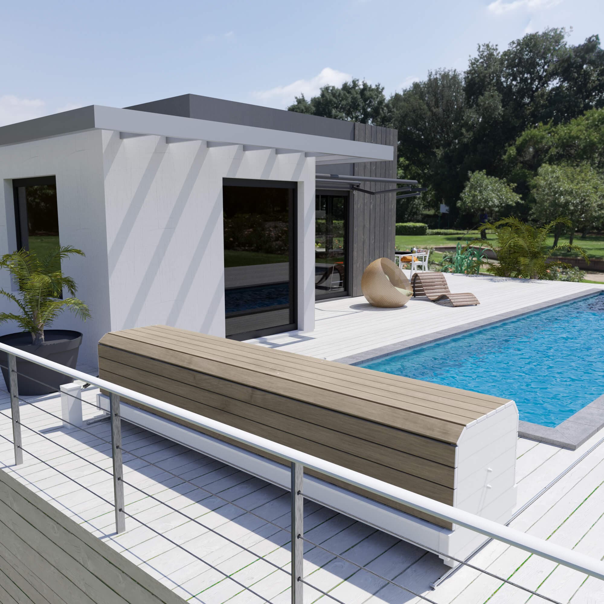 BANC SURF - Acoperitoare cu lamele pentru piscină, montată deasupra apei