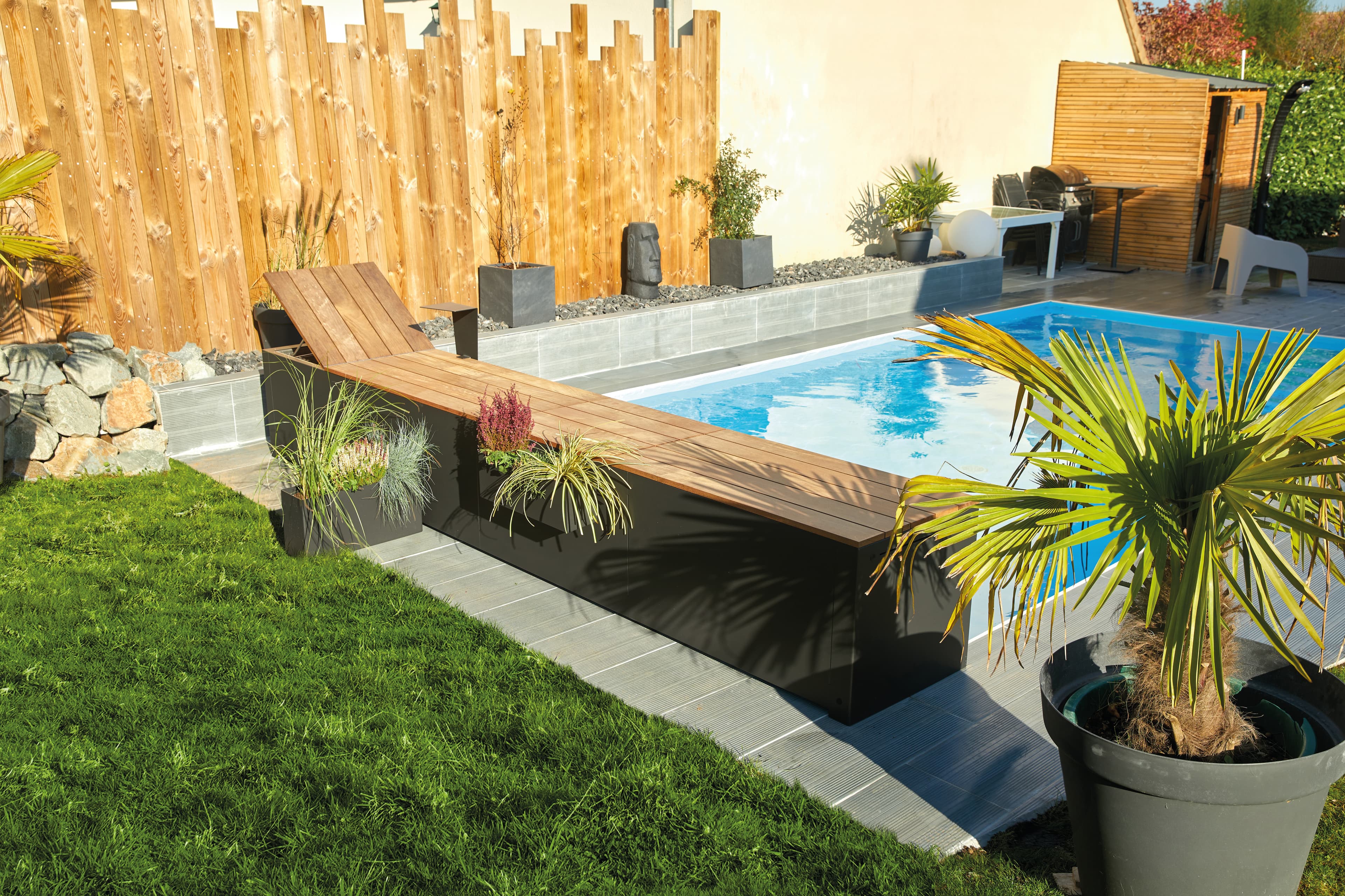 BANC D.SIGN - Acoperire cu lamele pentru piscină, montată deasupra apei